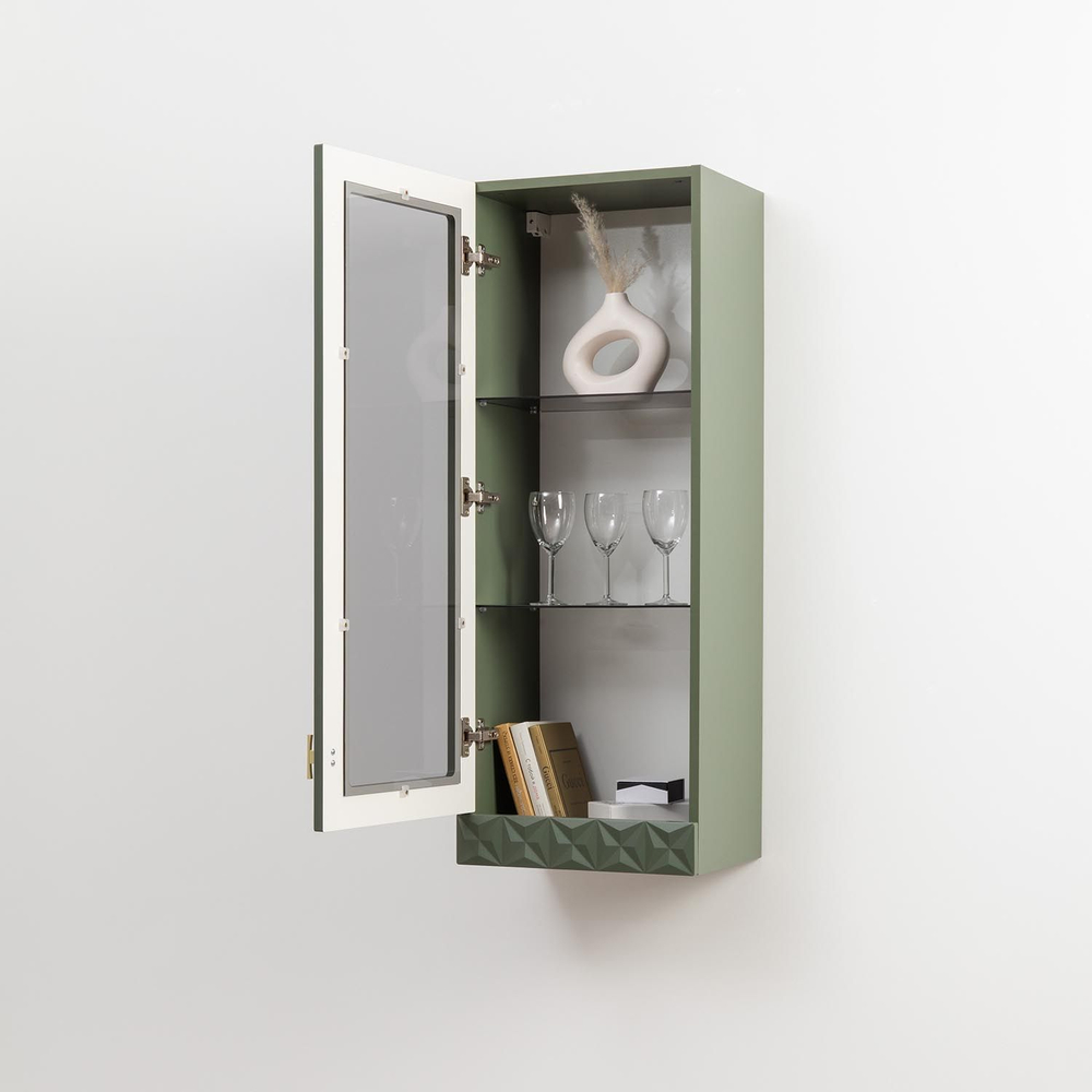 Марион шкаф навесной 16.334 Дымчатый зеленый / Олива шагрень