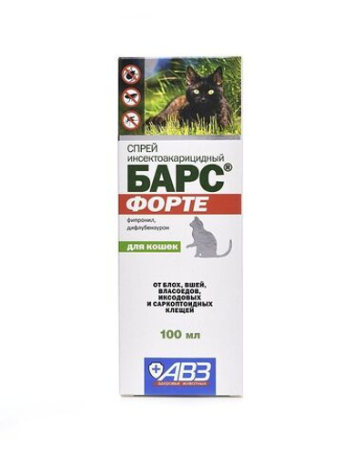 Спрей от блох, вшей и клещей АВЗ БАРС ФОРТЕ для кошек, 100 мл