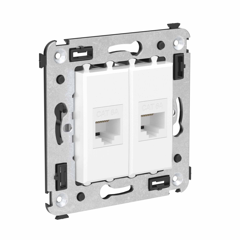 Компьютерная розетка RJ-45 без шторки в стену, кат.6А двойная, "Avanti", "Белое облако"