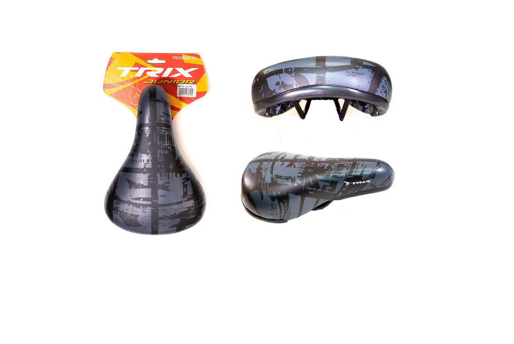 Седло TRIX детское 230х160 мм, с замком, черно-серое (40)