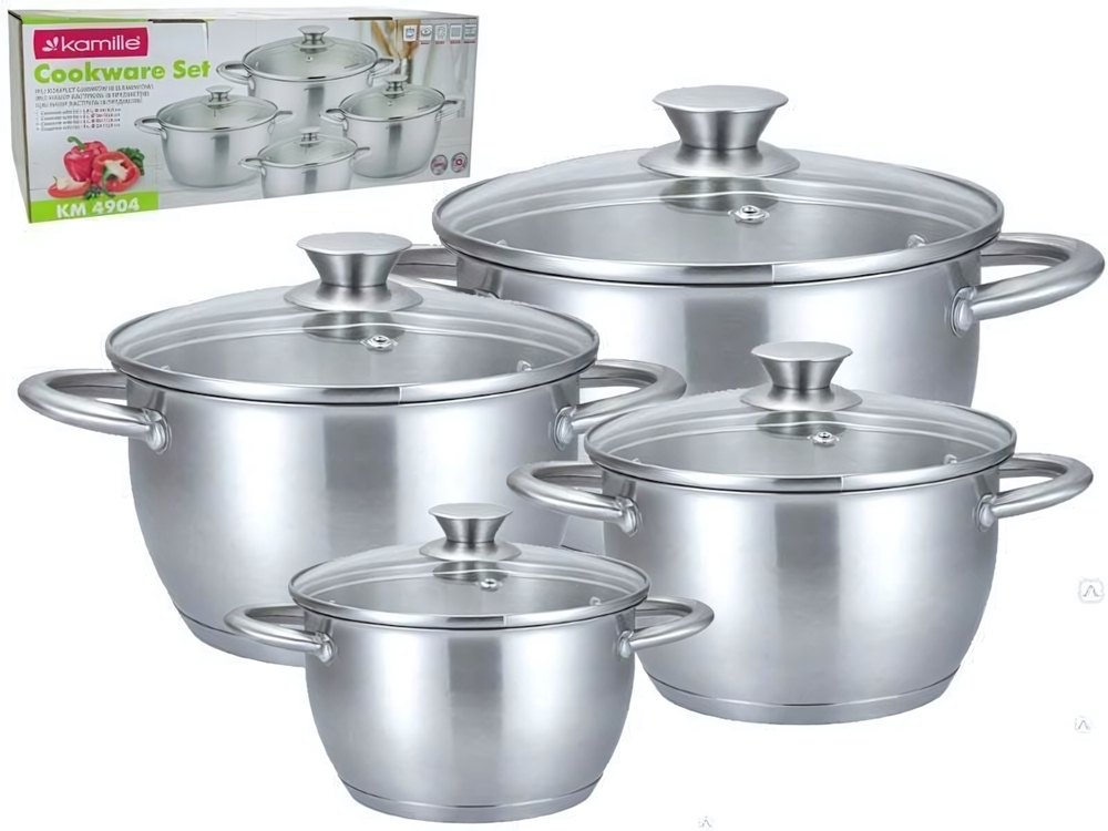 Набор кастрюль 4 предмета (1,5л, 2л, 3л, 5л) нерж, полые ручки, индукция, 4904