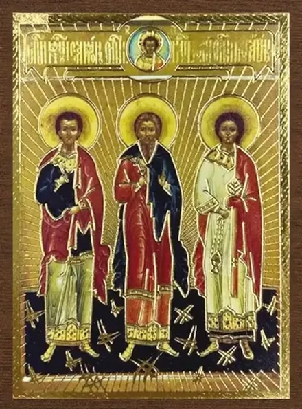 Икона "Гурий, Самон и Авив" 4х6 на МДФ-6