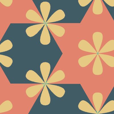 Star and flowers seamless geometrical pattern (Orange)