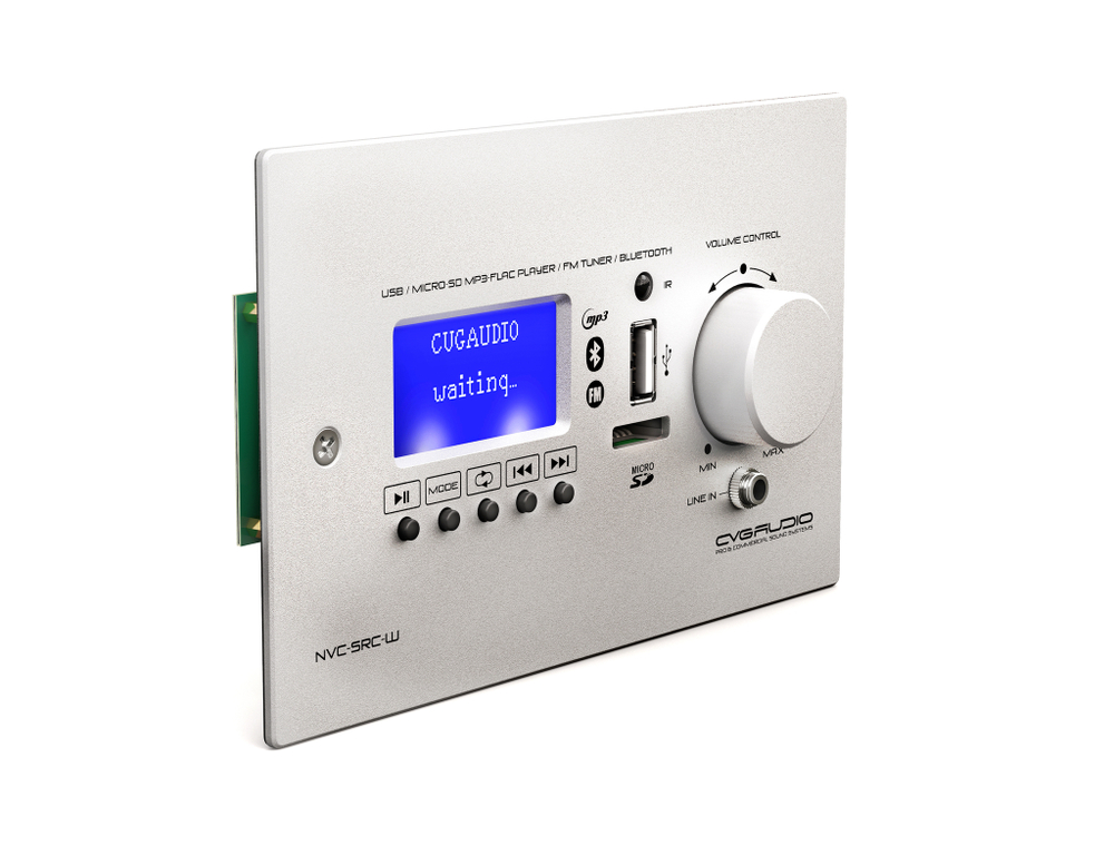 CVGAUDIO NVC-SRC-W Внешний настенный MP3/BLUETOOTH/FM модуль с регулятором громкости для микшеров-усилителей NEXT/M, алюминий светлый