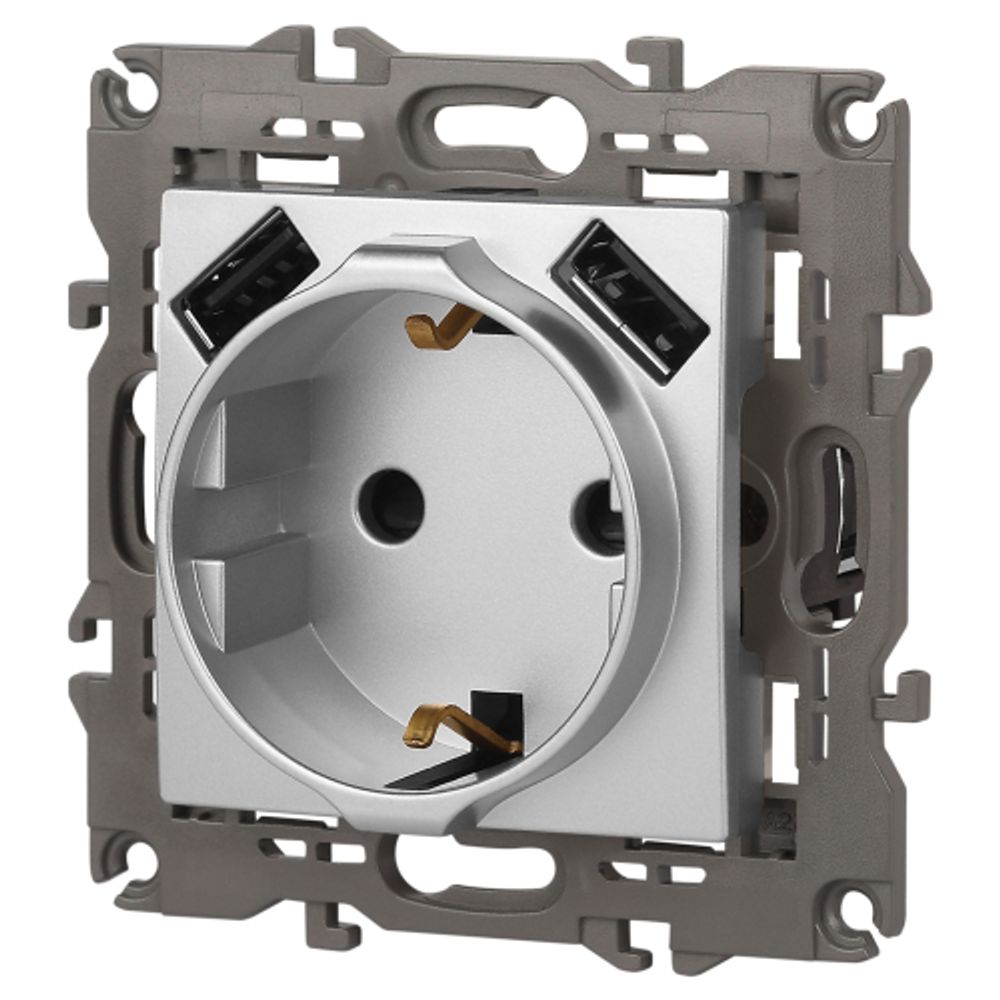 Розетка ЭРА Elegance 14-4109-03 2P+E 16A-250В штор. с 2xUSB 5В-3А алюминий