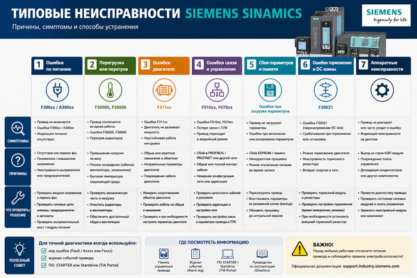 Типовые неисправности Siemens Sinamics