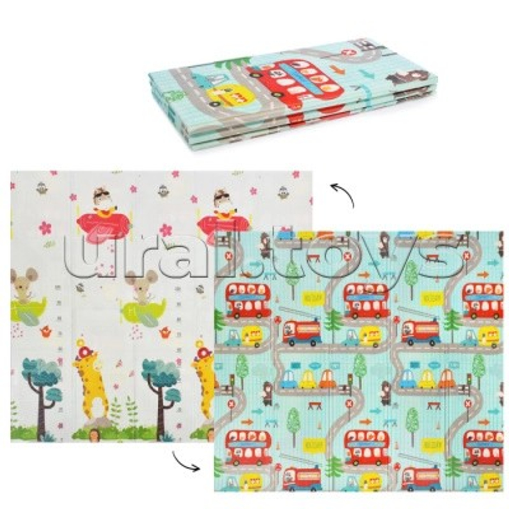 Детский развивающий коврик в сумке двусторонний с рисунком размер 180/200 см