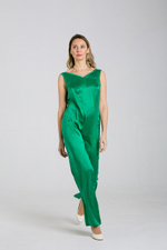 Silk jumpsuit with deep back neckline