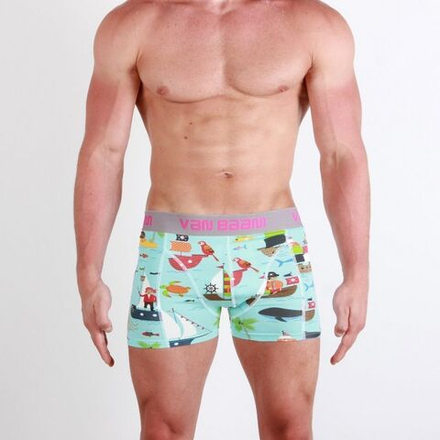 Мужские трусы боксеры голубые Van Baam Funny Blue с корабликом VB27190
