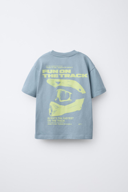 ZARA ФУТБОЛКА С ПРИНТОМ, ГОЛУБОЙ