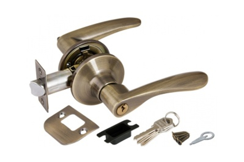 Замок ручка Бронза с ключом,фиксатором 6020 АВ-Е