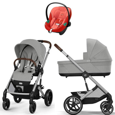 Коляска Cybex Balios S Lux SLV complete Aton S2 Hibiscus Red 3 в 1 Stone Grey с дождевиками