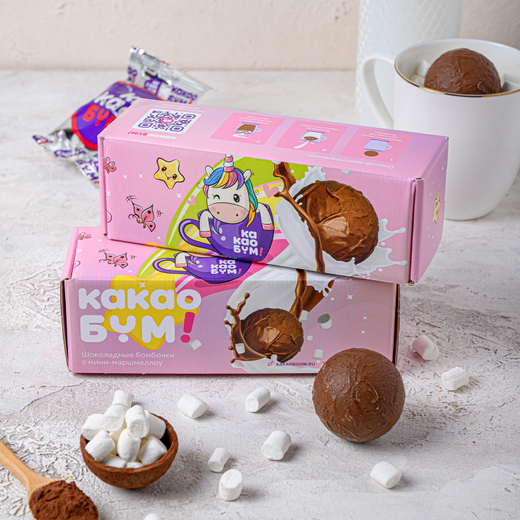 Набор шоколадных бомбочек КакаоБум с маршмеллоу "Единороги существуют" (6 шт.)