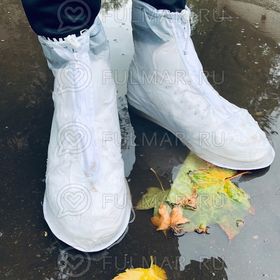 Многоразовые бахилы для обуви от дождя молния спереди Нескользящие Белые-Матовые