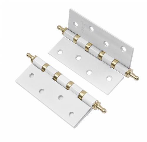 [ТОВАРА НЕТ В НАЛИЧИИ] Петля врезная с колпачком Ренц RENZ 100-4BB CH SW/PB, цвет супер белый/латунь блестящая (гарантия - 12 месяцев)