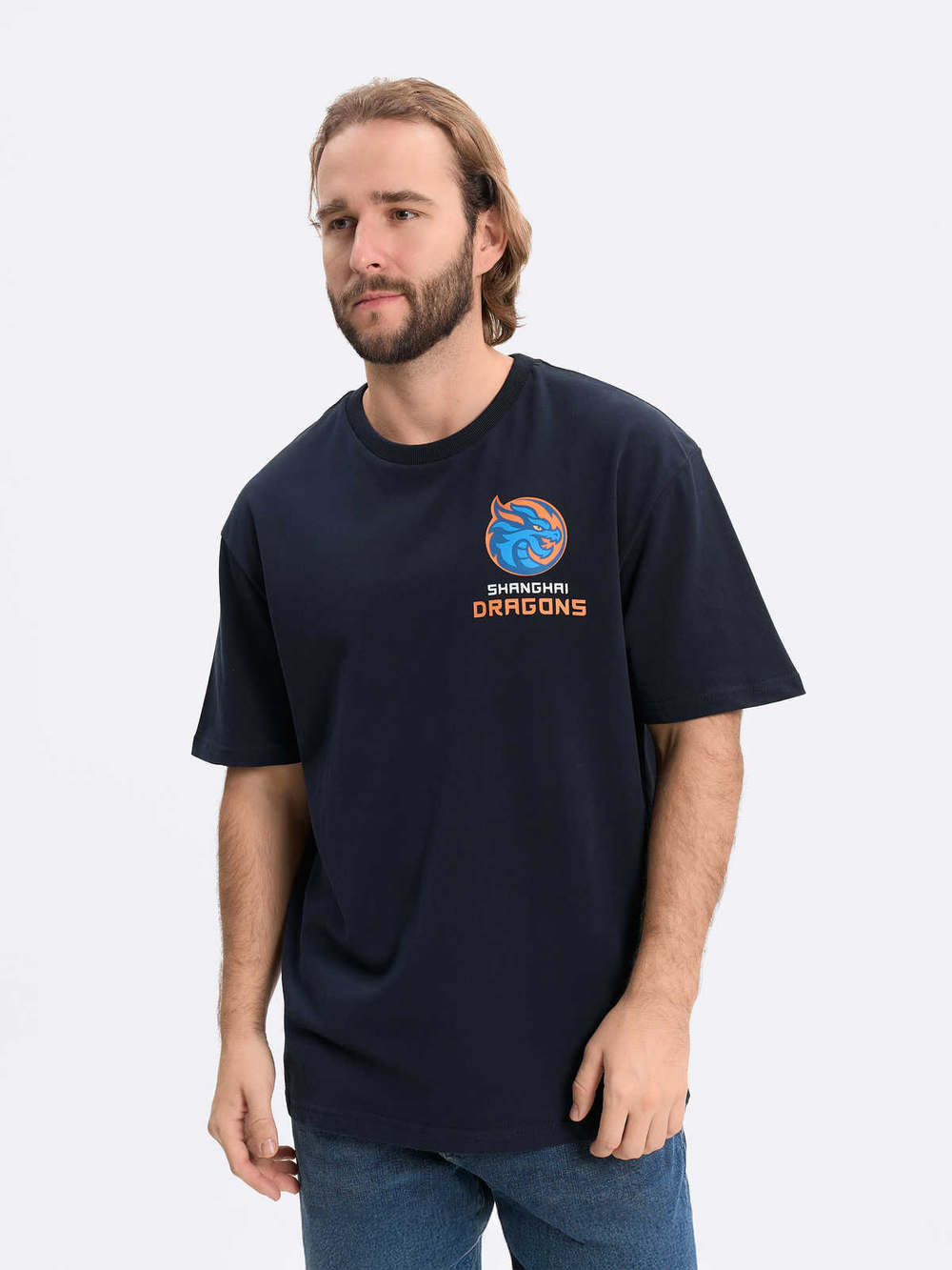 Футболка синяя оверсайз ХК "Шанхайские Драконы" (ТМ Atributika&Club)