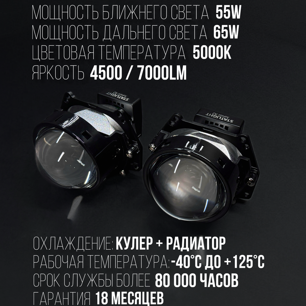 Би Лед линзы автомобильные в фары Светодиодные Statlight Junior A2 Bi LED линзы 3.0 дюйма, комплект 2 шт.