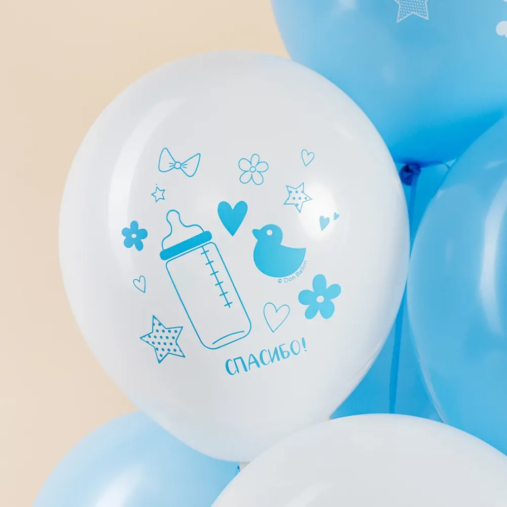 Шар (12''/30 см) Привет, Малыш!, Белый/Голубой, пастель, 2 ст, 25 шт.