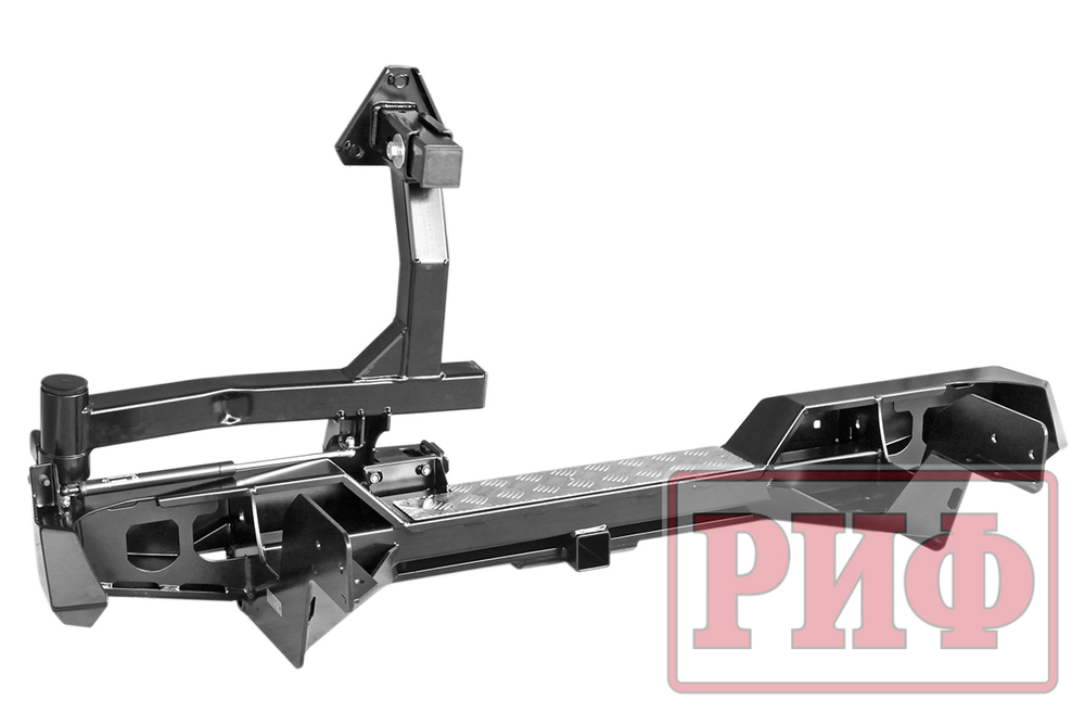 Бампер силовой задний Toyota Hilux 1983-1997 с квадратом под фаркоп, калиткой, подсветкой номера РИФ