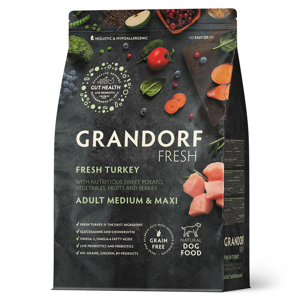 Сухой корм GRANDORF FRESH для собак средних и крупных пород Свежее мясо индейки с бататом