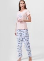 Оригинальный комплект с серыми принтованными брюками (Размер: XL) (Цвет: персиковый)