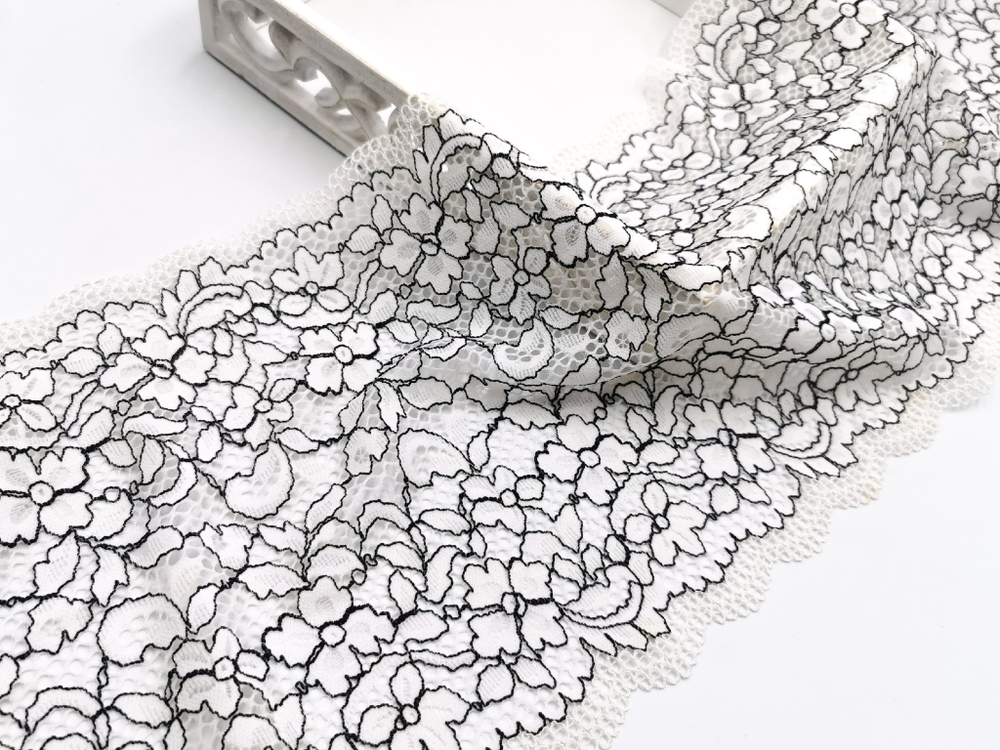Эластичное кружево, молочно-черное, 23,5 см, (Арт: EK-2789), м