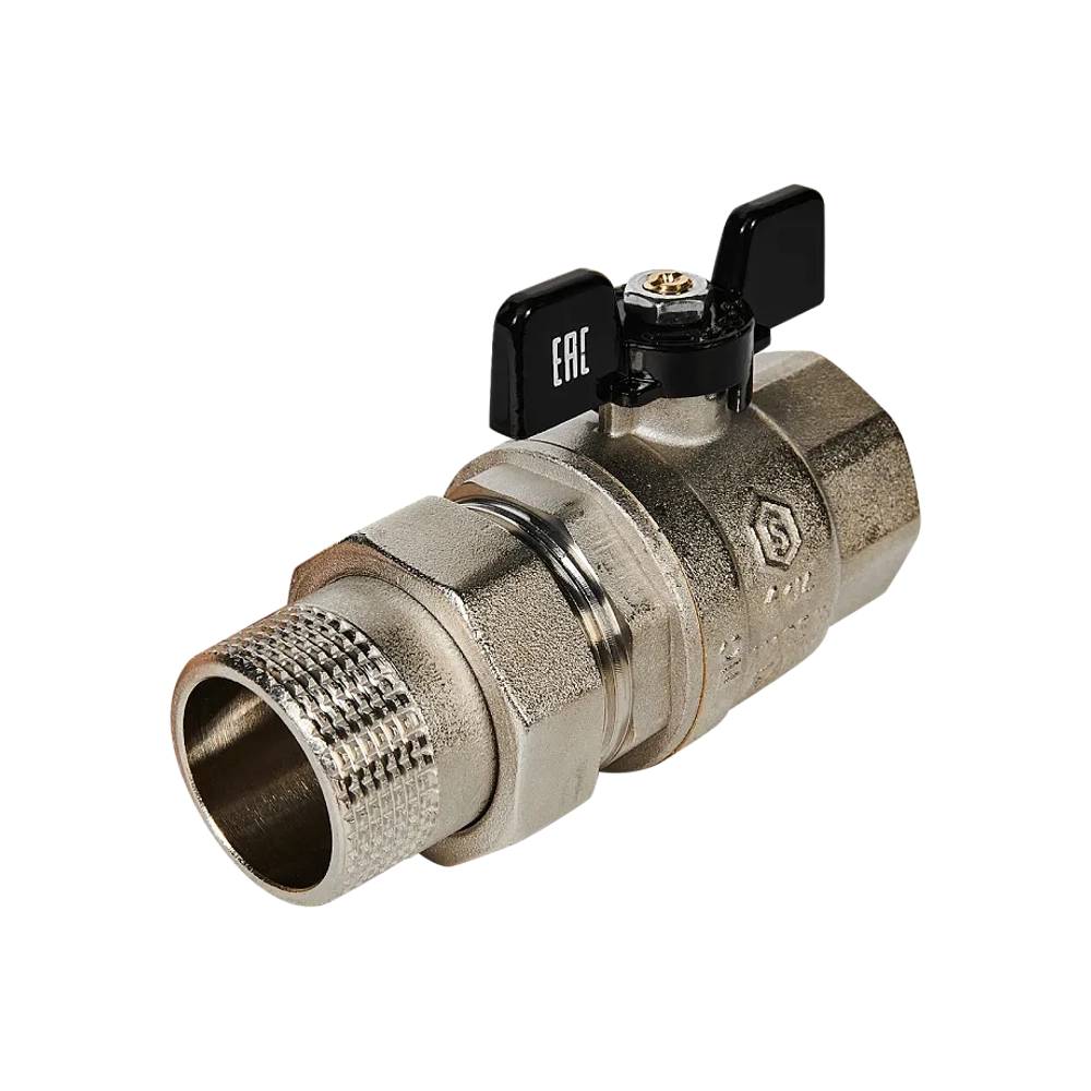 Кран шаровой полнопроходной STOUT - 1"1/4 (ВР/НР-американка PN40, Tmax 150°C, ручка-бабочка черная)