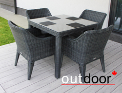 Комплект мебели из ротанга OUTDOOR Фиджи (стол, 4 стула), узкое плетение, графит