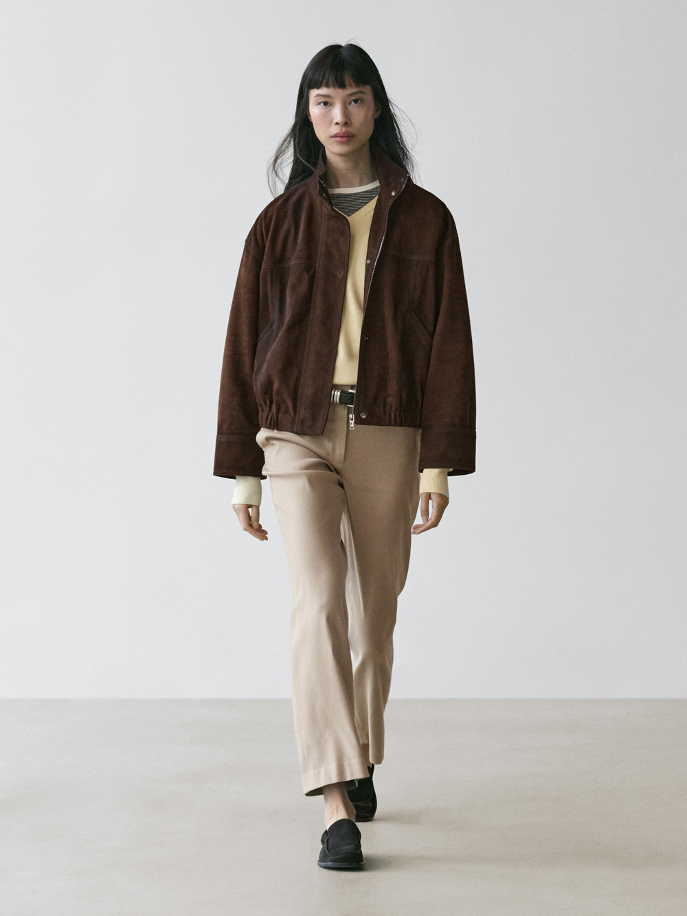 Massimo Dutti Брюки прямого кроя из смесового льна, бежевый