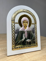 Матрона, икона арочная, белое дерево, эмаль 150х200