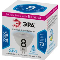 Лампа светодиодная ЭРА STD LED Lense MR16-8W-840-GU5.3 GU5.3 8Вт линзованная софит нейтральный белый свет | Софиты линзованные (MR) STD