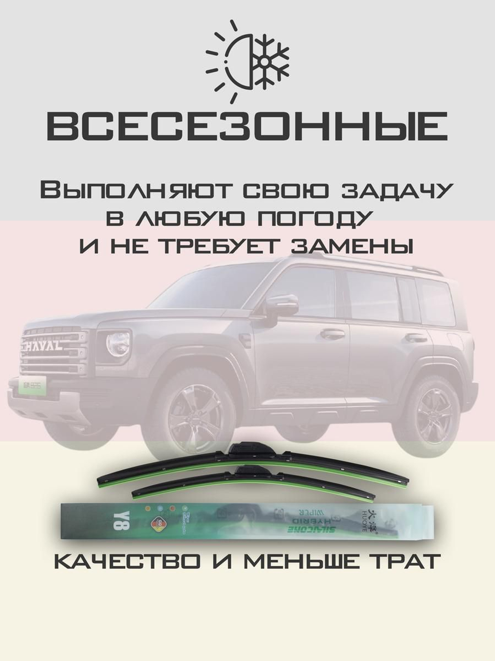 Щетки стеклоочистителя HUOYE Y8 550/500 мм на Haval Raptor | Push button
