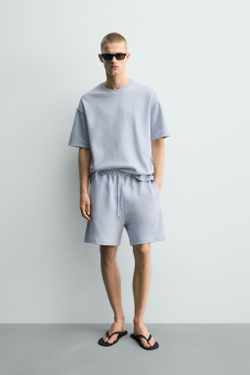 ZARA ТОЛСТОВКА RELAXED FIT ИЗ ИНТЕРЛОКА, ГОЛУБОЙ