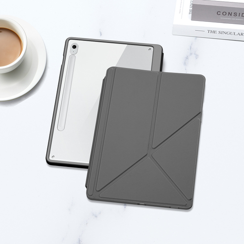 Чехол книжка серого цвета от Dux Ducis для Samsung Galaxy Tab S10 FE+, серия Magi Series Case, с держателем Pencil и функцией автоматического перехода в спящий режим