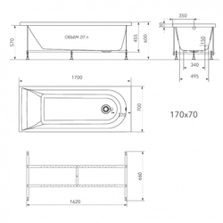 Ванна Акриловая 170*70*45,5 MARONI PRIMA + экран + каркас