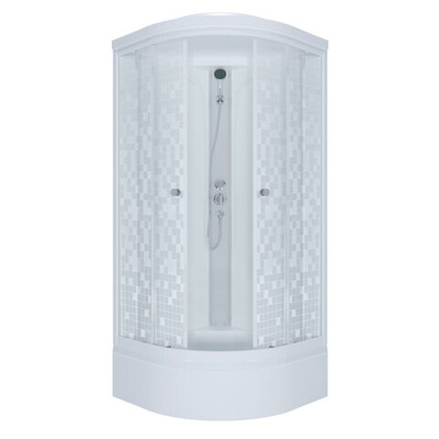 Душевая кабина "Стандарт 90*90 В" 1/4 круга, сред. подд., Аква, Мозаика, Белый, ДН4 (7 мест+сифон D50мм)