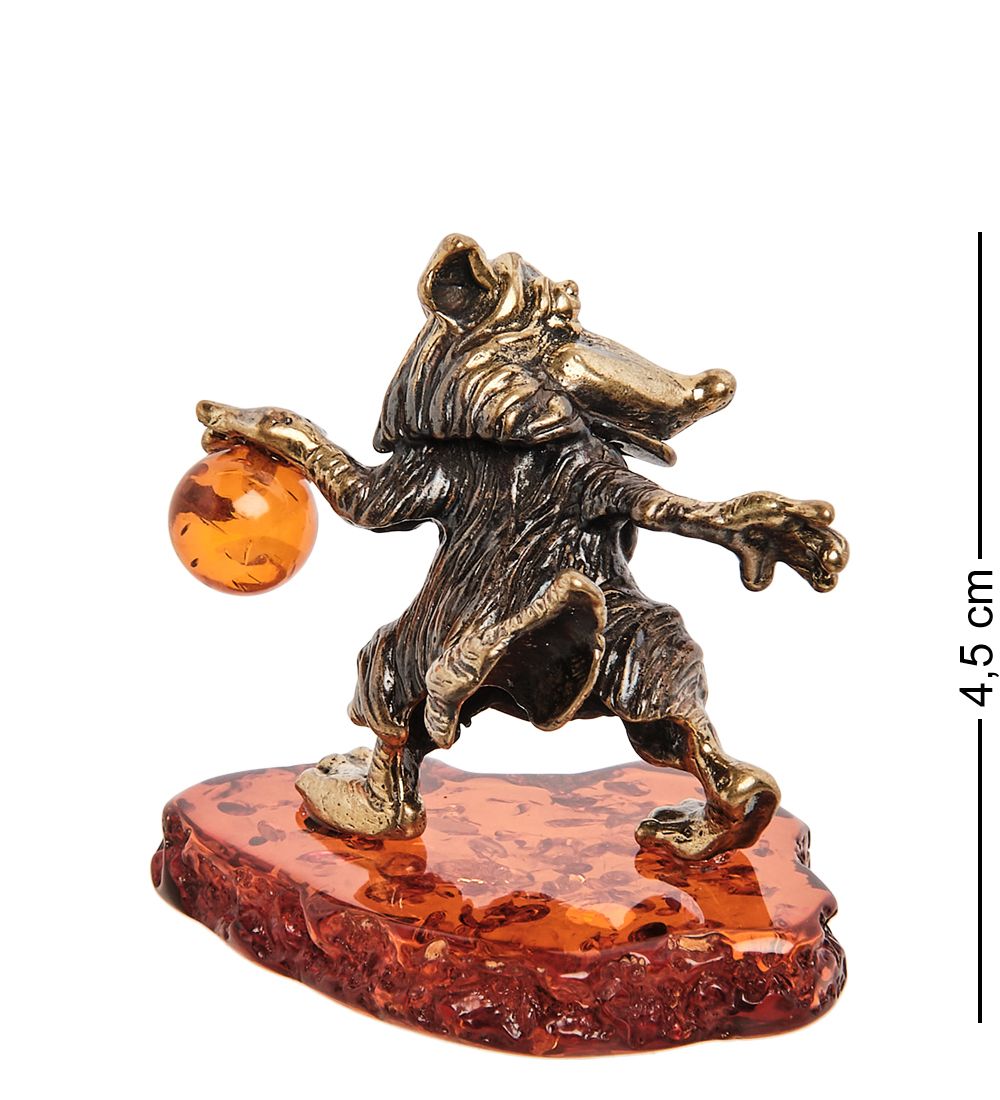 Народные промыслы AM-1336 Фигурка «Лиса баскетболист» (латунь, янтарь)