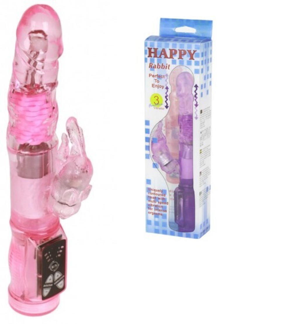 Ротационный вибратор Happy Rabbit (3 скорости вибрации, 3 скорости вращения) (Цвет: розовый)