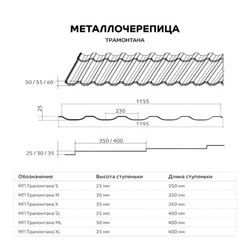 Металлочерепица Трамонтана-X NormanMP (ПЭ-7024-0.5)