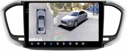 Магнитола для Lada Vesta NG 2023+ (без ШГУ, рамка серебристо-черная) - FarCar BX9-360-7289A9S монитор 9.5" 2K QLED на Android 13, 6Гб+128Гб, CarPlay, 4G SIM-слот, 4 камеры в комплекте