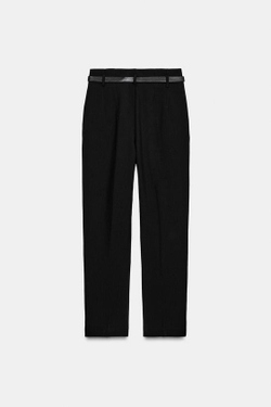 ZARA БРЮКИ С ВЫСОКОЙ ПОСАДКОЙ И РЕМНЕМ, ЧЕРНЫЙ