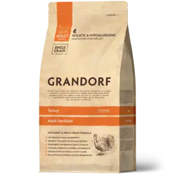 Сухой низкозерновой корм GRANDORF CAT Turkey STERILISED Индейка для стерилизованных кошек 2кг
