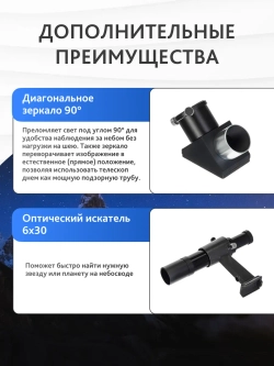 Телескоп Levenhuk New Skyline PLUS 90/900 EQ2 - диагональное зеркало и искатель