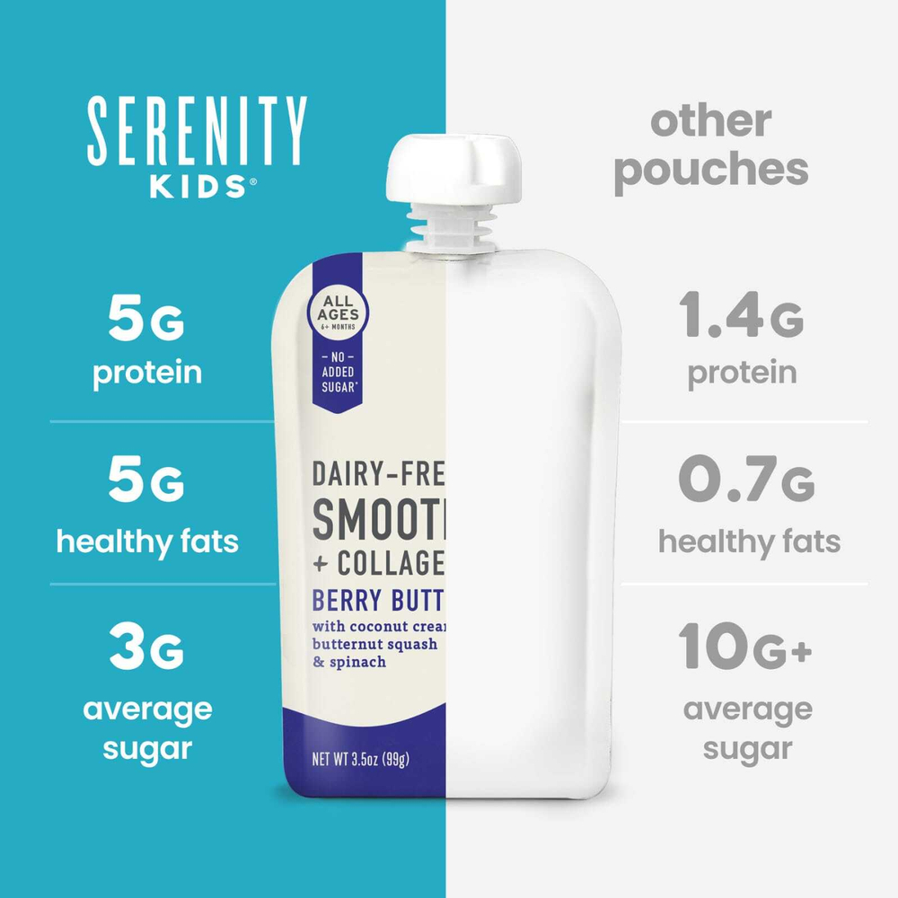 Serenity Kids, безмолочный смузи с коллагеном, со вкусом ягод и орехов, для детей от 6 месяцев, 99 г (3,5 унции)