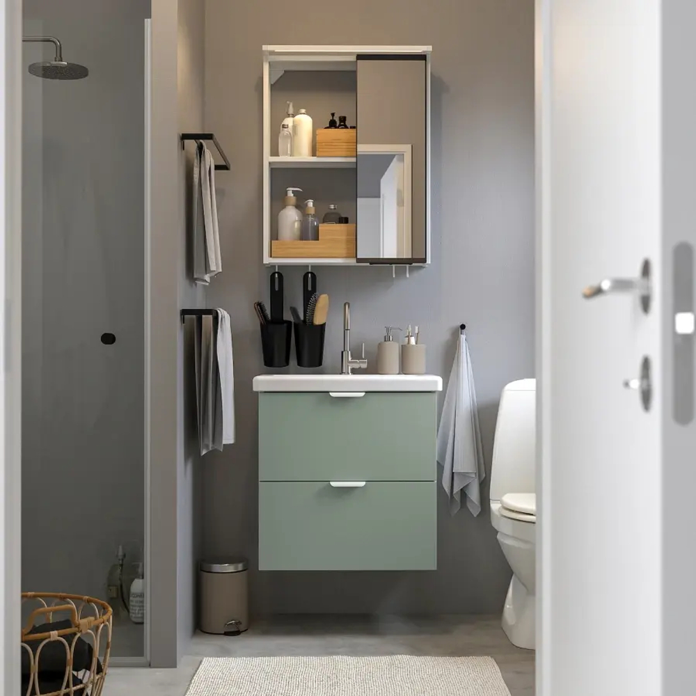 Комбинация для ванной - IKEA ENHET, 64х43х65 см, белый/серо-зеленый, ЭНХЕТ ИКЕА