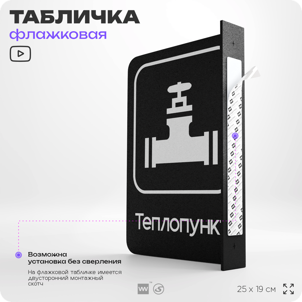 Табличка Теплопункт флажковая на стену, двусторонняя с крепежом, 19 х 25 см, для офиса, кафе, отеля, серия COSMO, Айдентика Технолоджи