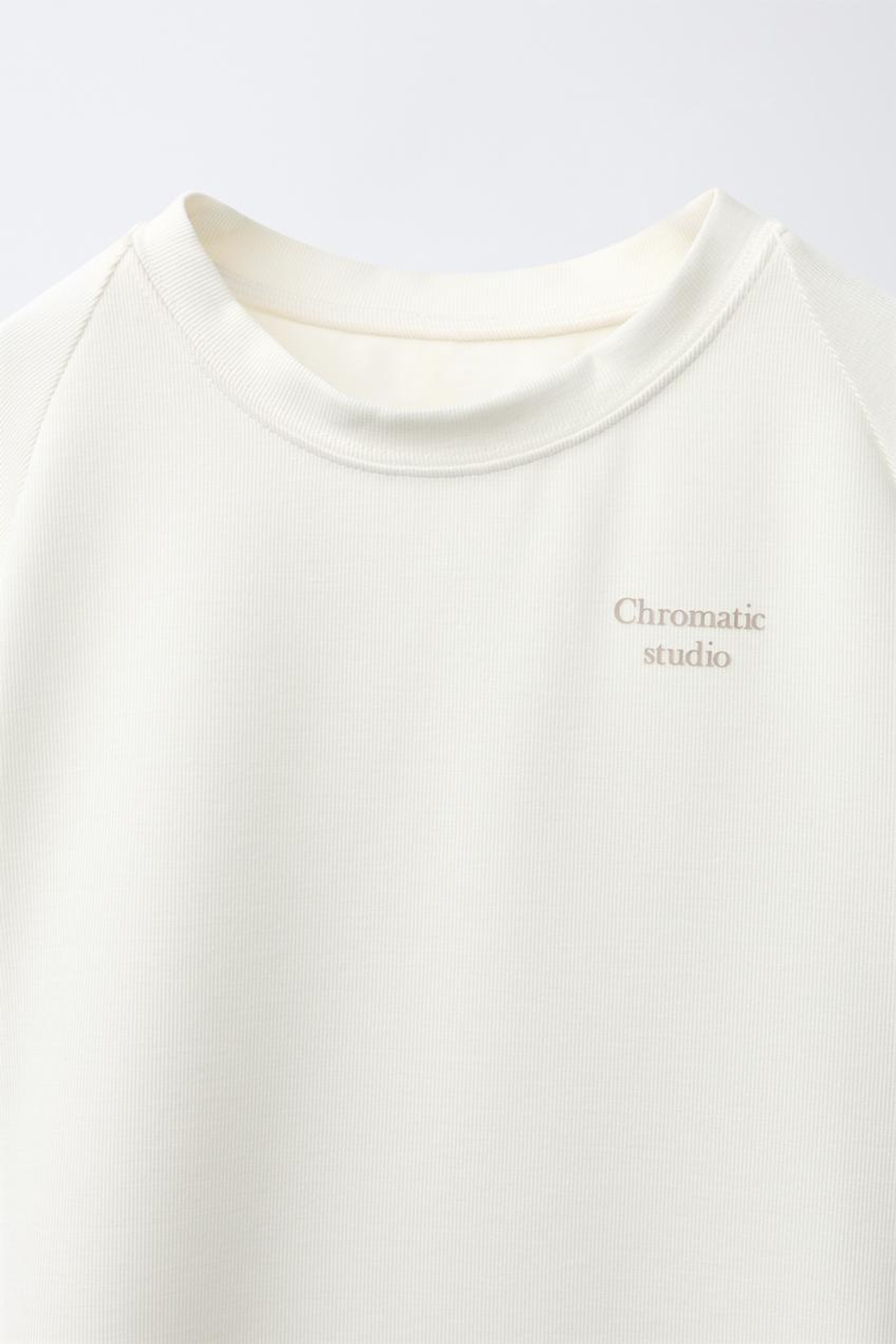 ZARA ФУТБОЛКА С КОНТРАСТНОЙ РЕЛЬЕФНОЙ НАДПИСЬЮ, ЭКРЮ