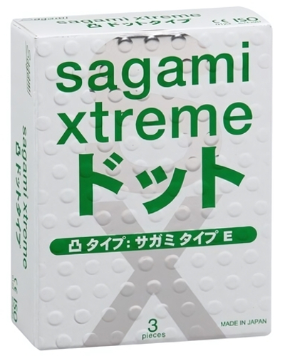Презервативы Sagami Xtreme Type-E с точками - 3 шт. (Цвет: зеленый)