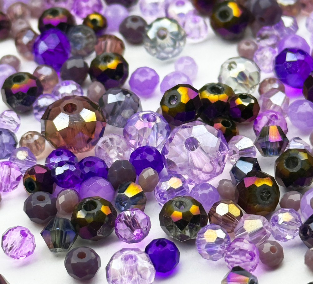 МБ-6 Хрустальные бусины, форма: МИКС, цвет: Фиолетовый, 25 гр.