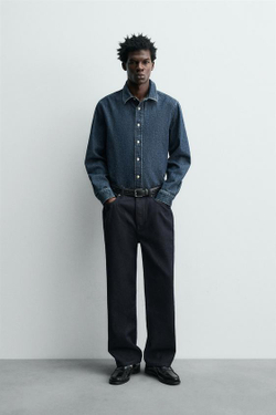 ZARA ДЖИНСЫ STRAIGHT FIT ХЛОПОК — ШЕРСТЬ, СИНИЙ